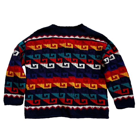 EXPRESS TRICOT HAND KNITTED 100% LAMBS WOOL VINTAGE SWEATER GEOMETRIC STYLISH - Picture 2 of 7